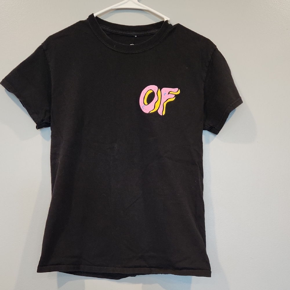 Black Mens Small T-Shirt with Pink and Yellow Donut Graphic From Zumiez